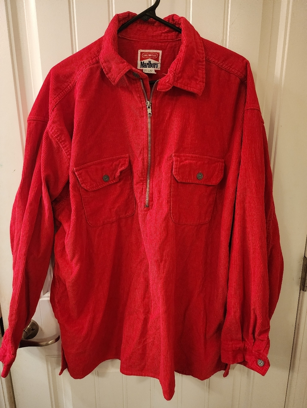 Vintage Marlboro Unlimited Red Corduroy Pullover Jacket Sz L